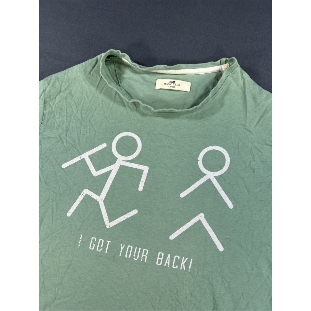 light green short-sleeve t-shirt featuring a humorous white graphic Large